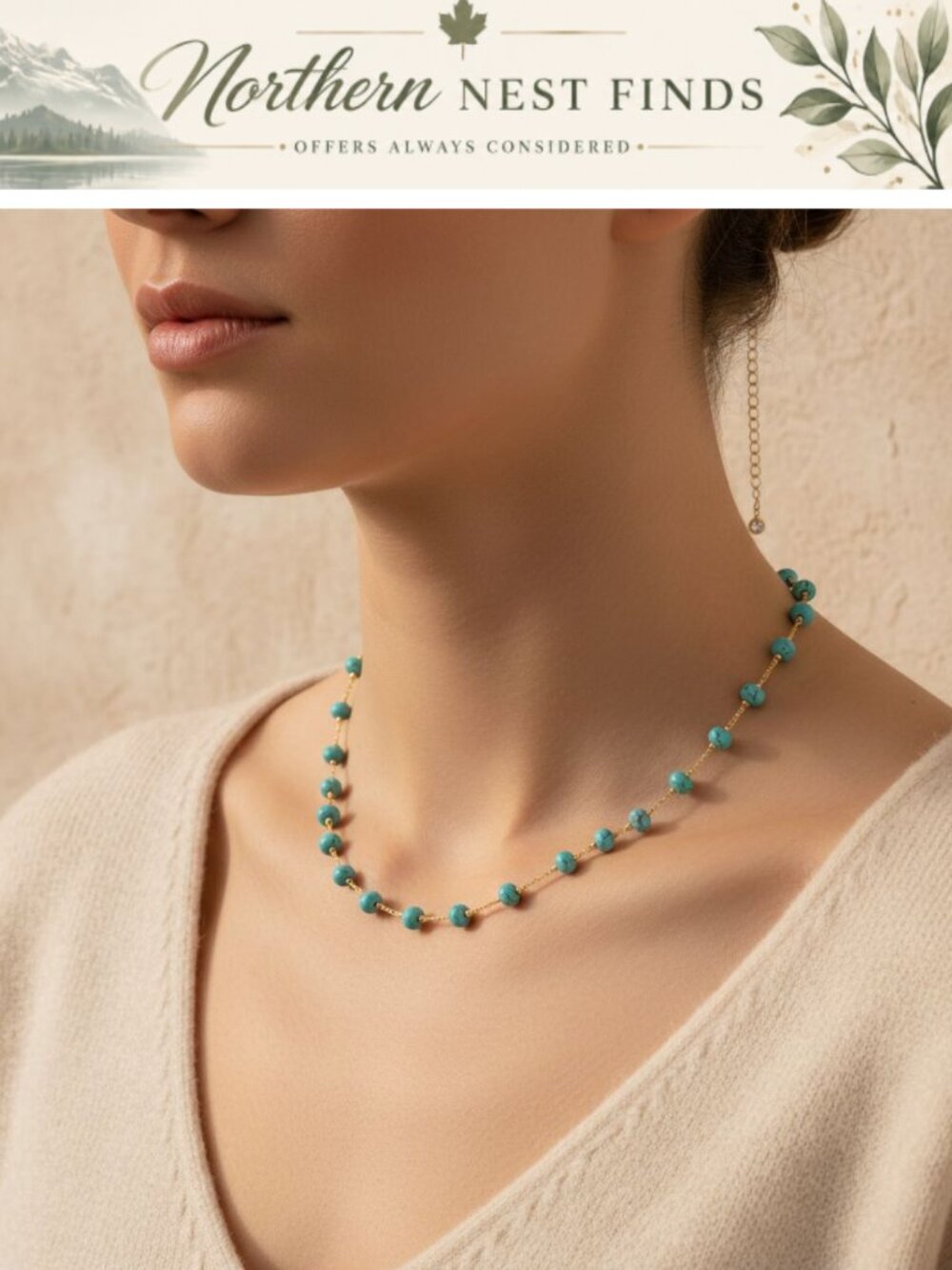 14K Gold Plated Beaded Heart Choker Handmade Beach Necklace